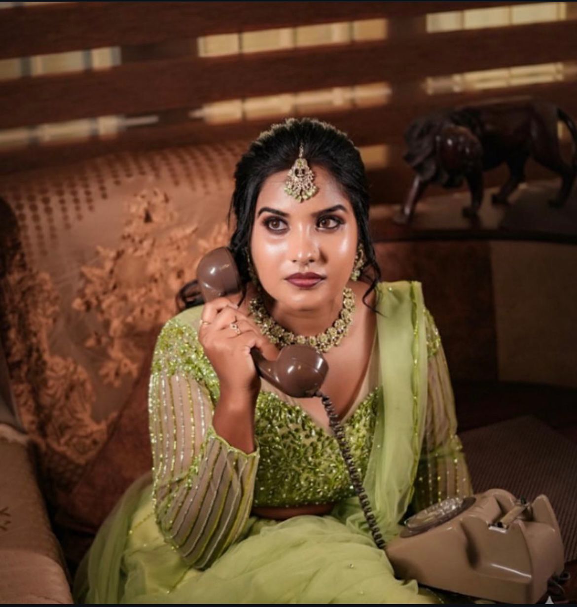 pista green embroidered silk lehenga set